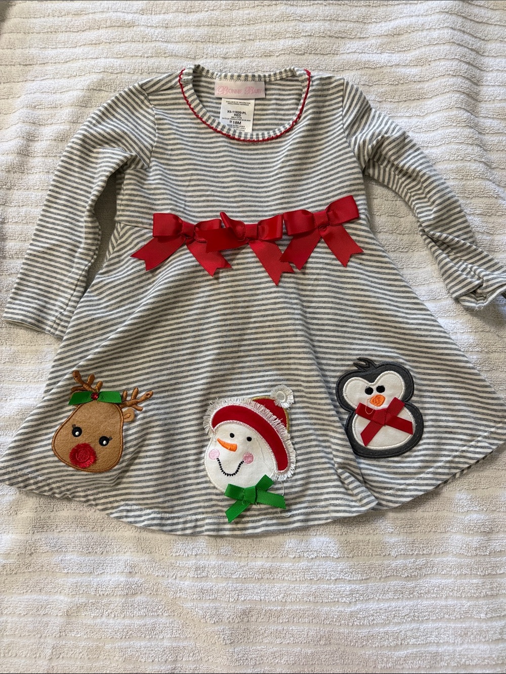 Bonnie Baby Gray Striped Holiday Dress